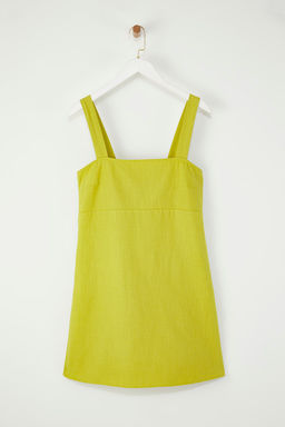 Trendyolmilla Yag Yesili Keten Kar?s?ml? A Kesim Gipeli Ask?lar? Ayarlanabilir Mini Dokuma Elbise TWOSS25EL00648  фото 5