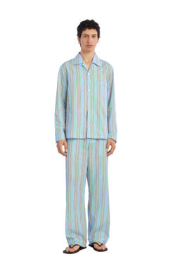 PANTAL?N RELAXED FIT JACQUARD RAYAS / Azul claro