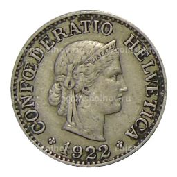 Монета 10 раппенов 1922 года Швейцария