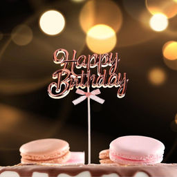 Цена за 4 шт. Топпер для торта «С днём рождения», розовое золото