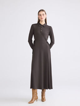 G?mlek Yaka Beli Ba?c?kl? Elbise