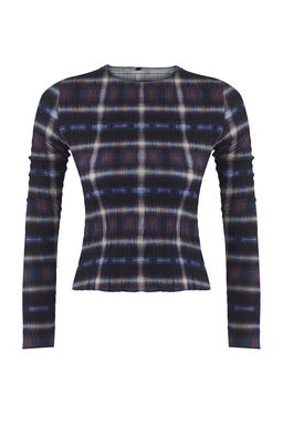 Teen Lacivert Ekoseli Gipeli Slim/Vucuda Oturan Orme Bluz TWOAW26BZ00086