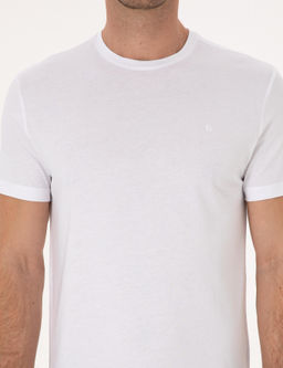 Beyaz Slim Fit %100 Pamuk Bisiklet Yaka Basic T-shirt - Cacharel фото 6