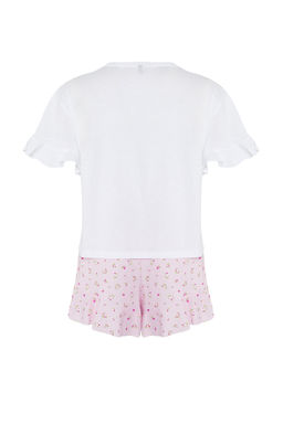 Trendyolmilla Beyaz-Cok Renkli %100 Pamuklu Cicekli ve Sloganl? Volanl? Sortlu Orme Pijama Tak?m? THMSS25PT00204  фото 6