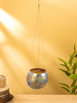 Подсвечник подвесной из кокоса, 12×12×8.5 см, голубой-золотой