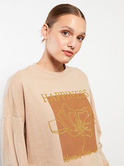 Bisiklet Yaka Bask?l? Uzun Kollu Kad?n Tunik