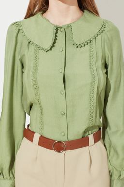 TRENDYOLMILLA Mint Dantel Detayl? Bebe Yaka Regular Normal Kal?p Dokuma Gomlek TWOSS21GO0035  фото 3