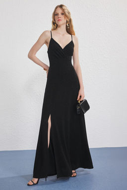 TRENDYOLMILLA Siyah A-Kesim Par?lt?l? Simli Orme Uzun S?k Abiye Elbise TPRSS25AE00175  фото 2