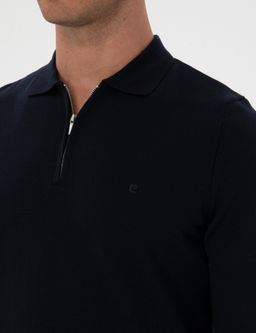 Lacivert Slim Fit Polo Yaka Fermuarl_ Basic Triko Kazak - Pierre cardin фото 7