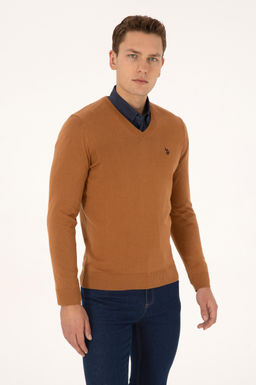 Erkek Slim Fit V Yaka Camel Basic Triko Kazak - U.s. polo assn фото 3