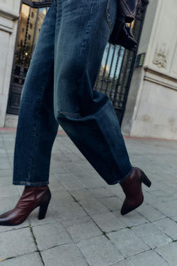 LEATHER -STYLE HEEL ANKLE BOOTS