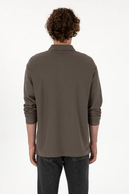 Erkek Comfort Fit Yar_m Fermuarl_ Vizon Sweatshirt