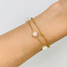 Браслет на цепочке двойной с Жемчугом 17 см +