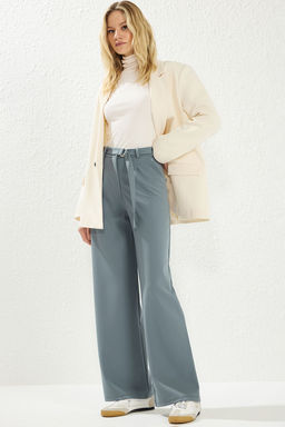 TRENDYOLMILLA Siyah Kemerli Wideleg/Genis Paca Yuksek Bel Smart Krep Kumas Orme Pantolon TWOSS23PL00330 фото 2