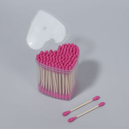 Ватные палочки на деревянной основе «Сердце», 7 см, 112 шт., в пластиковом органайзере, розовые