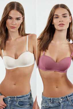 TRENDYOLMILLA Gul Kurusu-Ten 2li Paket Ip Ask?l? Dolgusuz Butun Kap Balkonet Orme Sutyen THMSS21SU0141  фото 19