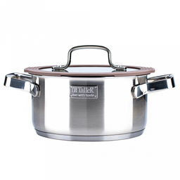 Кастрюля из нержавеющей стали Experience 2,1л, д18см, h9,3см, s0,6мм, дно д16,6см, s4мм, стеклянная крышка с широким силиконовым ободом и сливом, пароотовод, капсулированное дно, полировка внешняя - матовая, внутренняя - матовая, ручки из нержавеющ