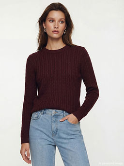 Bisiklet Yaka Kendinden Desenli Kad?n Triko Kazak