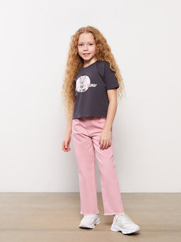 Bisiklet Yaka Bugs Bunny Bask?l? K?sa Kollu K?z ?ocuk Ti??rt