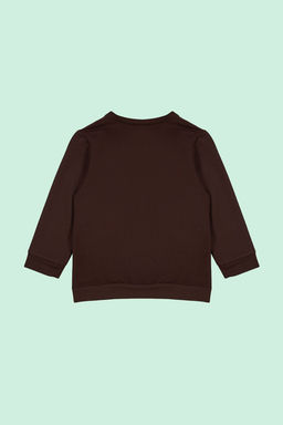 Kahverengi Erkek Cocuk Mevsimlik-Ince Galaktik Desenli Orme Bisiklet Yaka Sweatshirt TKDAW25SW00005