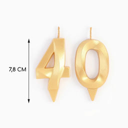 Свеча в торт юбилейная Грань (набор 2 в 1), цифра 40, золотой металлик, 6,5 см - Страна карнавалия фото 2