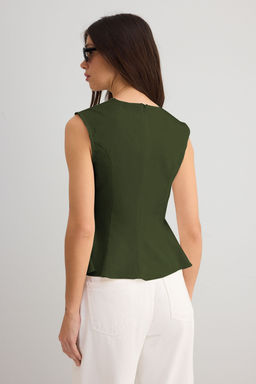 Trendyolmilla Ekru Pamuklu Gabardin Peplum Fitted Bedene Oturan Cep Detayl? Dokuma Bluz TWOSS25BZ00538  фото 14