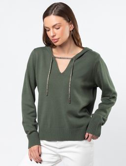 VILATTE / Вязаное худи из хлопка со шнуром с люрексом и золотистыми наконечниками