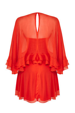 TRENDYOLMILLA Cok Renkli A-Kesim F?rf?rl? Astarl? Sifon Dokuma K?sa S?k Elbise TPRSS25EL00220  фото 12