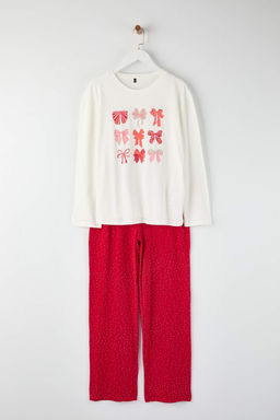 Beyaz %100 Pamuklu Kurdele/Fiyonklu ve Puantiyeli Orme Pijama Tak?m? THMAW26PT00053 - Trendyolmilla фото 5