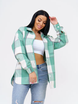 930 Туника-Рубашка "Клетка салатовая"