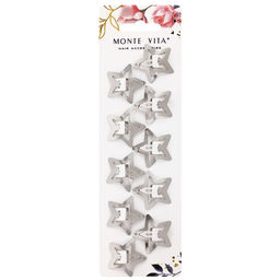 Заколки для волос НАБОР 10 шт., 3 см, клик-клак, звездочки, глянцевый, серебристый, MONTE VITA