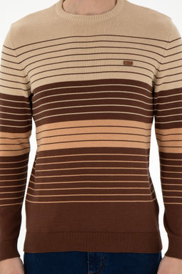 Erkek Slim Fit Bisiklet Yaka Kahverengi Kazak - U.s. polo assn фото 6
