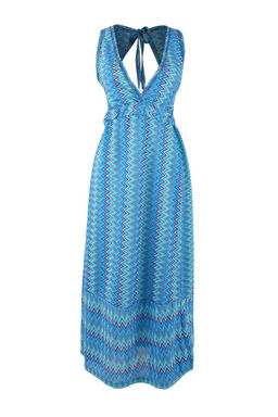 Mavi Geometrik Desenli Orme Maxi S?rt Dekolteli Plaj Elbisesi TBESS26EL00015