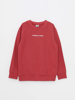 Bisiklet Yaka Bask?l? Uzun Kollu Erkek ?ocuk Sweatshirt