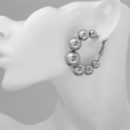 Серьги кольца QF «Бусины», на уменьшение, d=4.3 см, цвет серебро