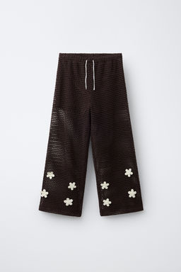 PANTAL?N WIDE LEG PUNTO CROCHET FLORES / Marr?n