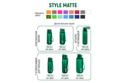 Бутылка для воды 500 мл 6,5*6,5*23 см "Style Matte" с углублениями д/пальцев, темно-зеленая