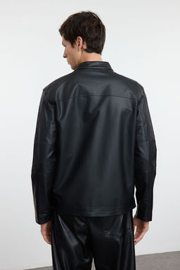 TRENDYOL MAN Siyah Regular Fit PU Suni Deri Biker Ceket Mont TMNAW25MO00003 - Trendyolmilla фото 5
