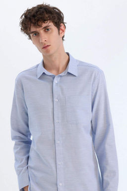 Modern Fit Polo Yaka Basic Duz Uzun Kollu Gomlek - Defacto фото 4