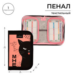 Пенал школьный, 1 секция, 13×21×4 см «Кот»