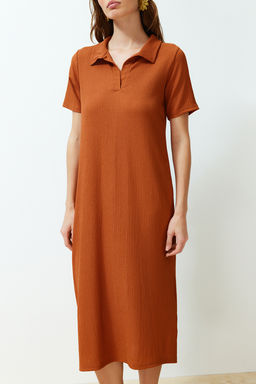 Murdum Polo Yaka K?sa Kol Midi Burumcuk/Dokulu Orme Elbise TWOSS24EL00478 - Trendyolmilla фото 12