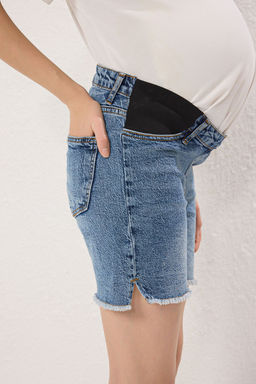 TRENDYOLMILLA Mavi Yanlar? Lastikli Hamile Denim Sort TBBSS25AP00029 фото 3