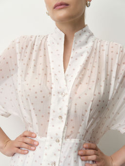 Платье из тенселя 90501 белое в горошек