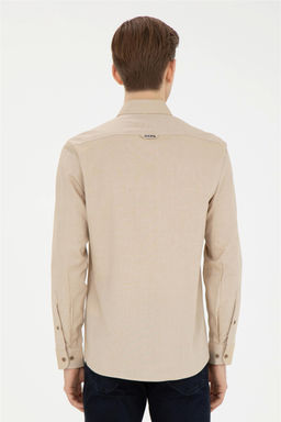 Мужская базовая рубашка светло-хаки с длинным рукавом - U.s. polo assn фото 5