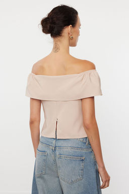 Bej Omzu Ac?k Fitted Dokuma Bluz TWOSS24BZ00672 - Trendyolmilla фото 7