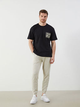 Bisiklet Yaka Bask?l? Penye Erkek Ti??rt