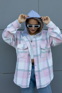 Рубашка женская в клетку с капюшоном РЖКК-01