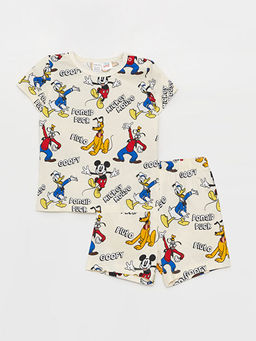 Bisiklet Yaka K?sa Kollu Mickey Mouse Bask?l? Erkek Bebek Pijama Tak?m?