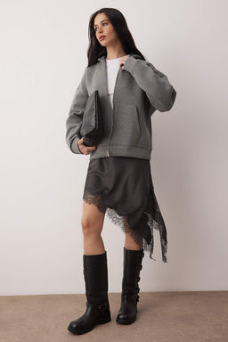 Wardrobe Essentials  Antrasit Melanj Oversize Kapusonlu Orme Sweatshirt |TWOAW26SW00018