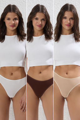 TRENDYOLMILLA Kahverengi-Cok Renkli 3lu Paket Pamuklu Dantelli Brazilian Orme Kulot THMAW21KU0008  фото 43